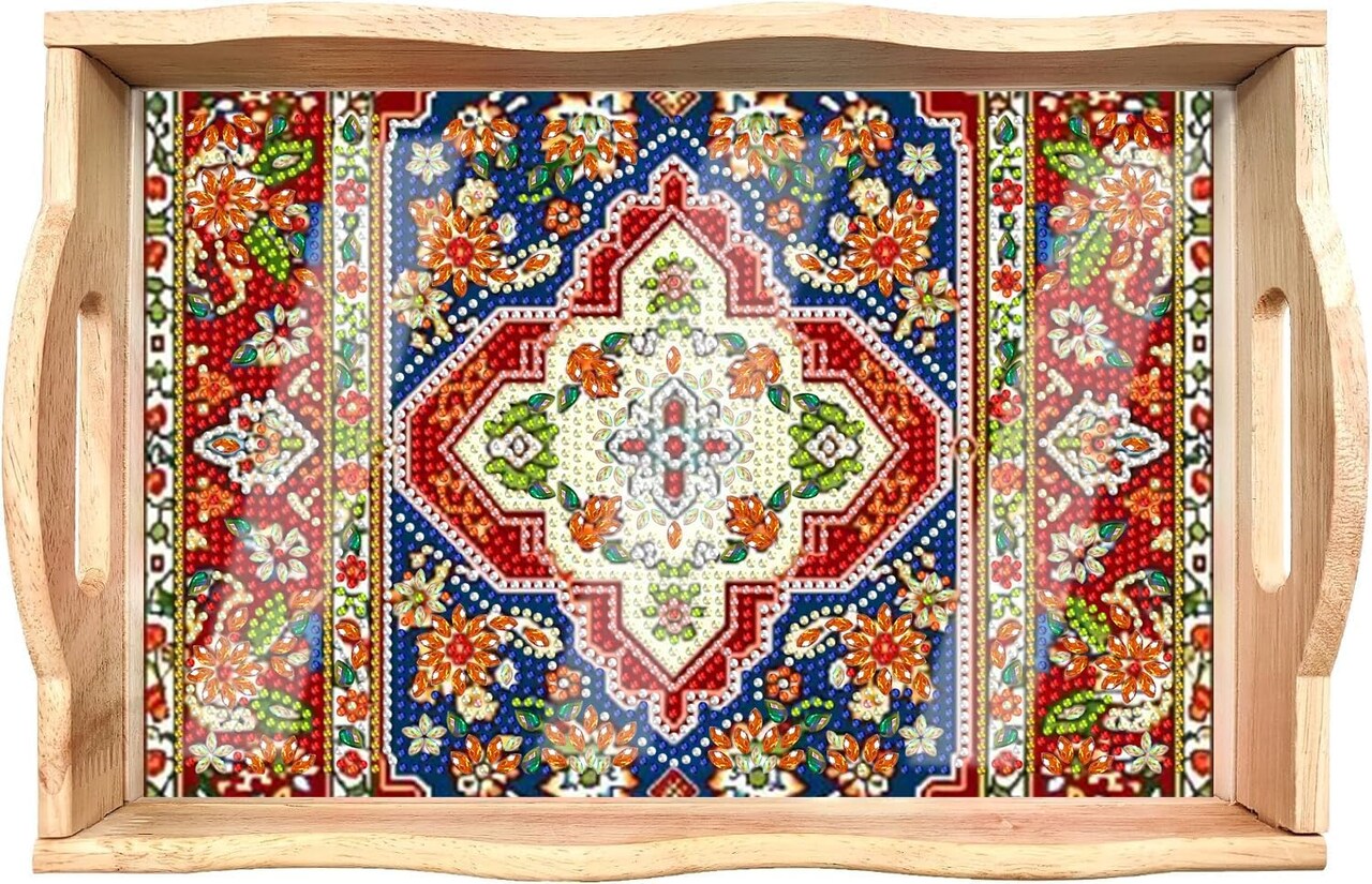 5D Diamond Painting Wooden Serving Tray Kit – DIY Mandala Gem Art Tray with Handles, Big Diamond Dots Paint-by-Number Craft for Adults, 7.8x11.8 in